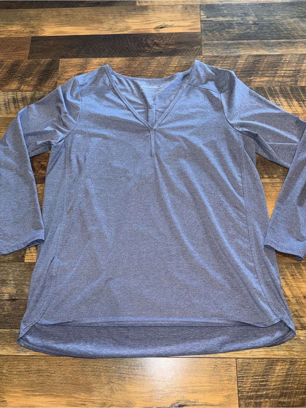 Eddie Bauer Heathered Slate Blue V-Neck Long Sleeve Top